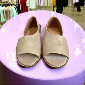 Women Sandals Anthropologie D'orsay Open Toe Flats Metallic Beige Leather Shoes